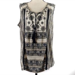 Resale-Style & Co Sleeveless Tunic Black Ivory Boh